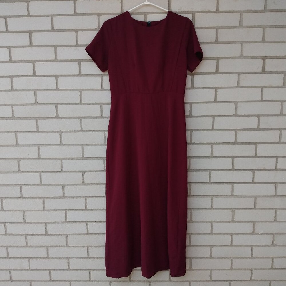 Amish Mennonite Cape Dress 37" Bust Handmade Modest Burgundy Lightweight